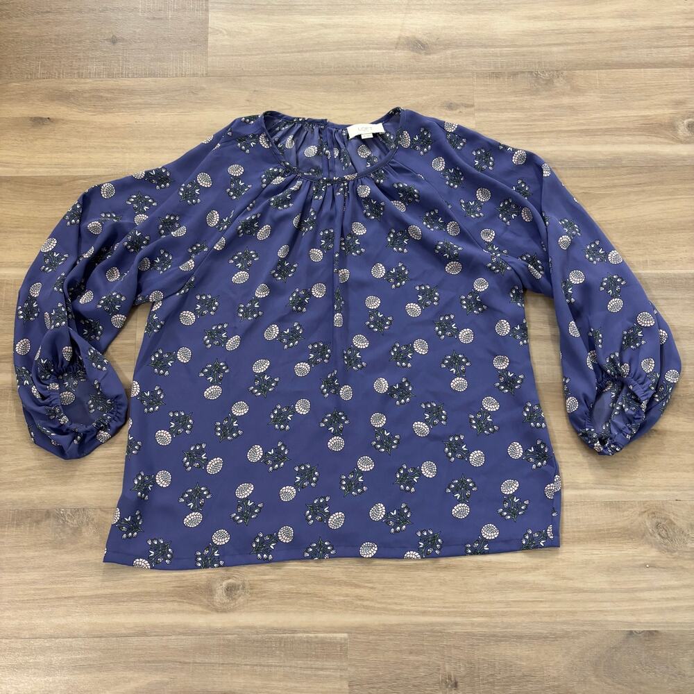 Loft Women Floral Purple Blouse Size XS Top Shirt